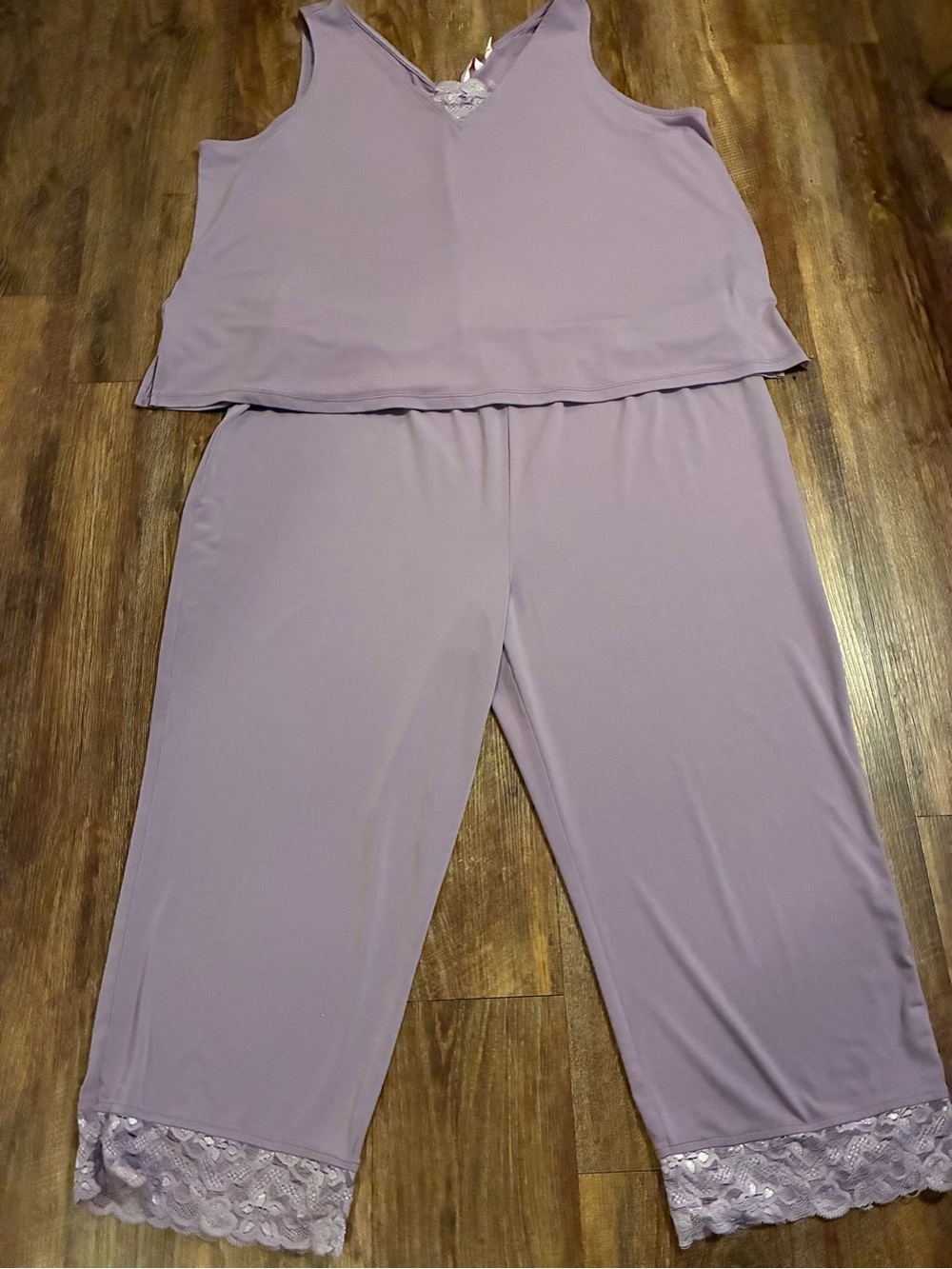 Breezies Stretch, Cozy, Chic Lavender Lace-Trim Sleep Tank and Capri Set